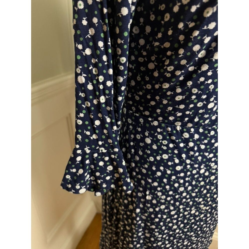 Boden Logan Ruffle Jersey Dress US 10R Navy Ditsy Floral 3/4 Sleeve - Picture 3 of 12